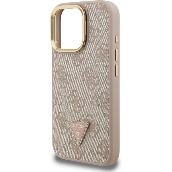 Guess-PU-4G-Strass-Triangle-Logo-Stand-Camera-Frame-MagSafe-kryt-iPhone-16-Pro-ruzovy
