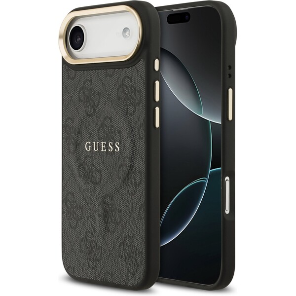 Guess-PU-Leather-4G-Gold-Frame-MagSafe-kryt-iPhone-Air-cerny