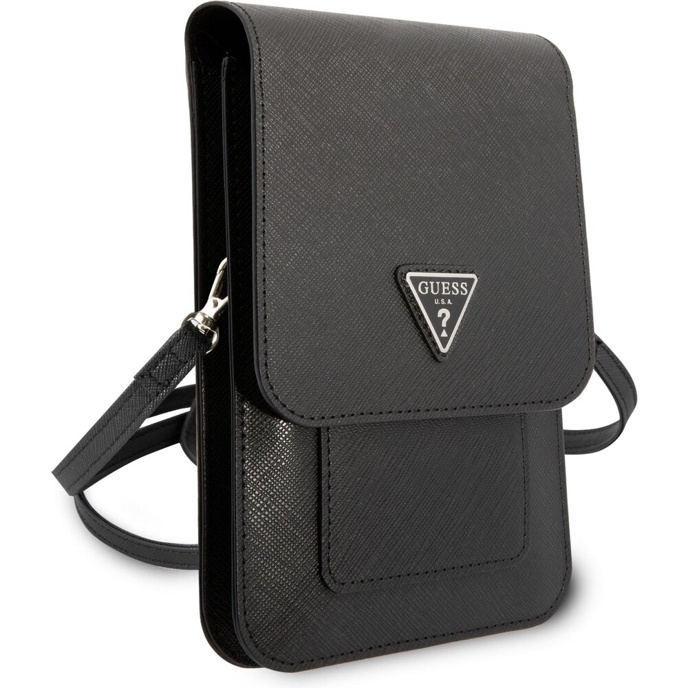 Guess-PU-Saffiano-Triangle-Logo-Phone-Bag-cerne