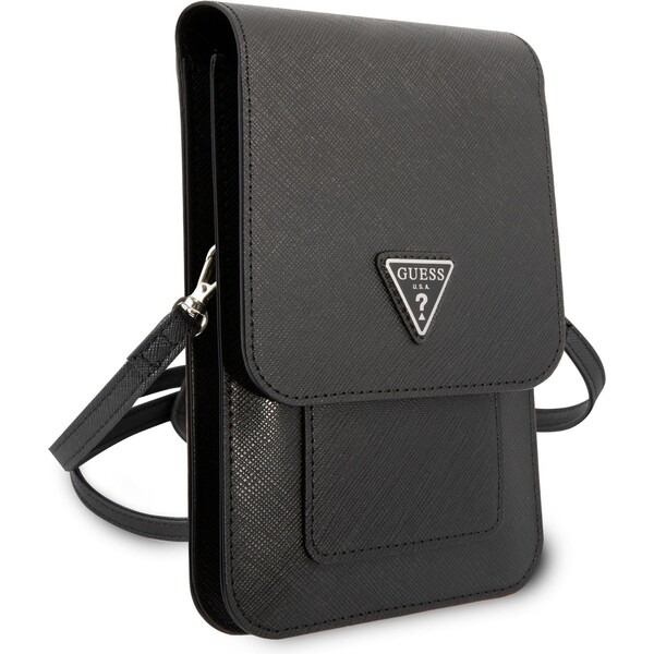 Guess-PU-Saffiano-Triangle-Logo-Phone-Bag-cerne