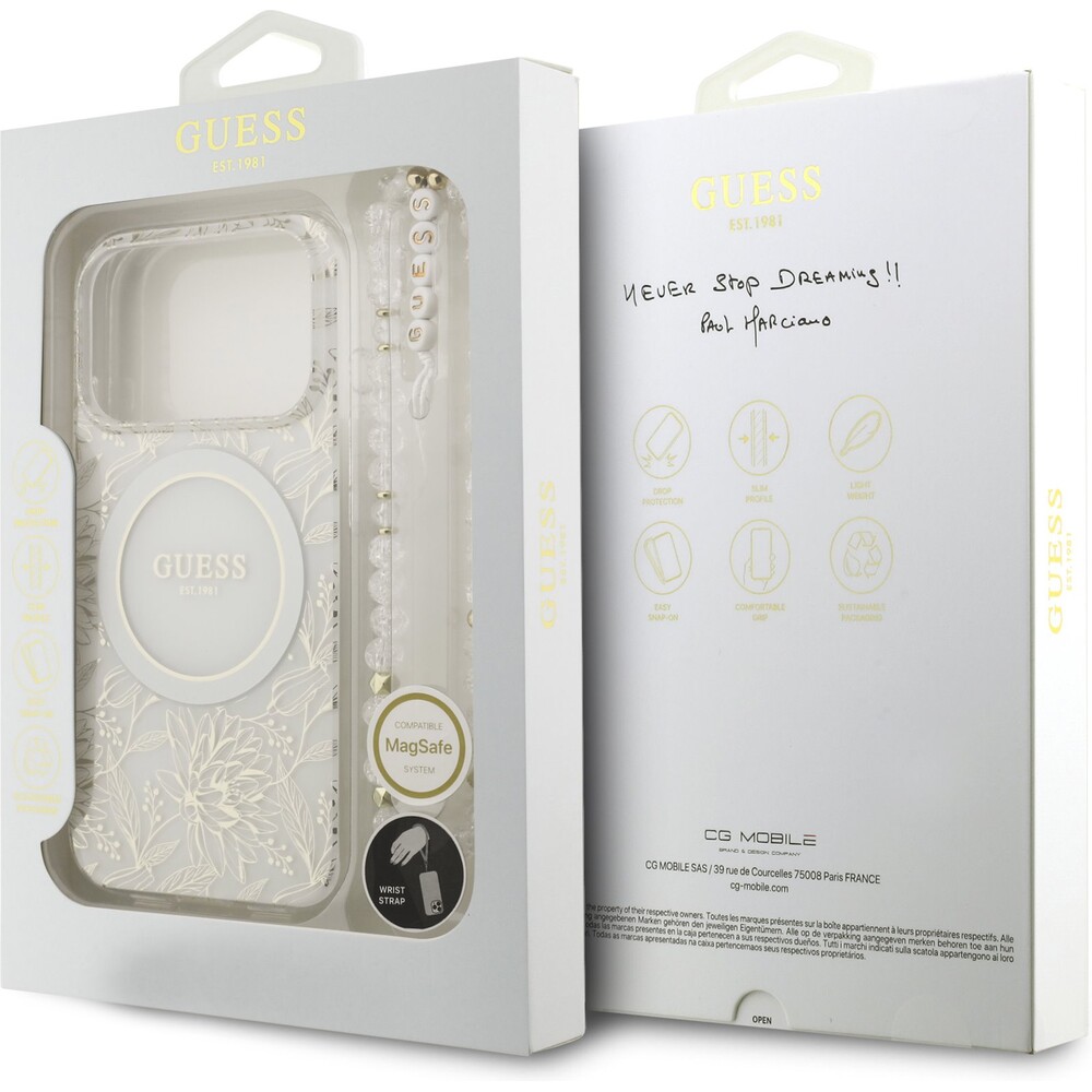 Guess-IML-Flowers-Allover-Strap-MagSafe-kryt-iPhone-17-Pro-bily