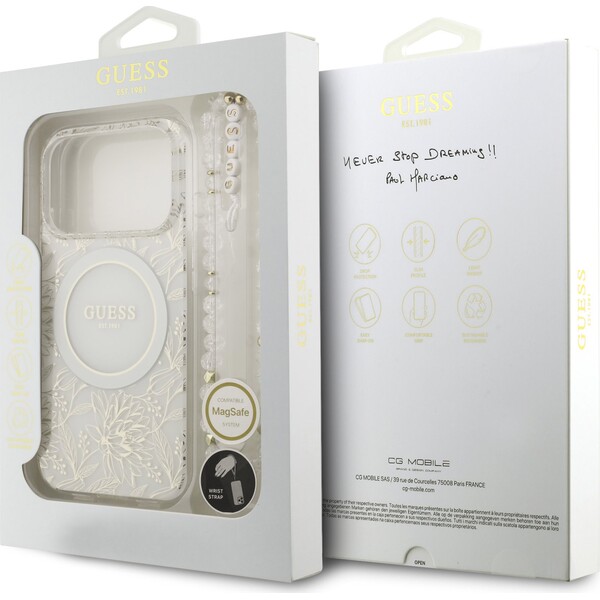 Guess-IML-Flowers-Allover-Strap-MagSafe-kryt-iPhone-17-Pro-bily