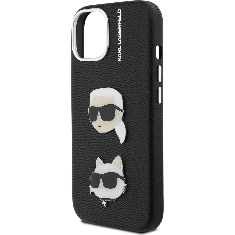 Karl-Lagerfeld-Grained-PU-K-CH-Heads-kryt-iPhone-15-cerny