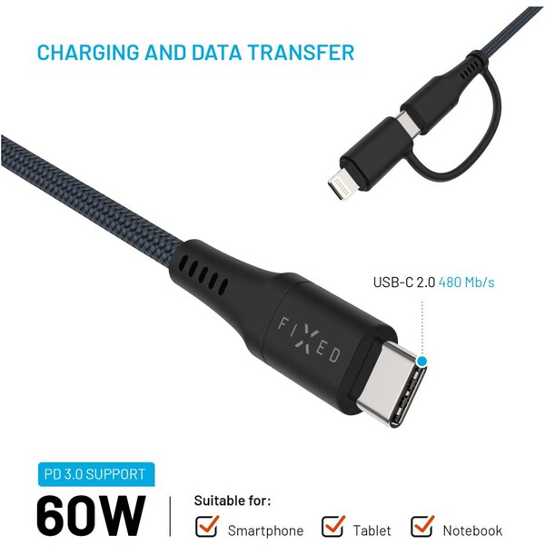FIXED-2v1-napajeci-kabel-60W-3m-cerny