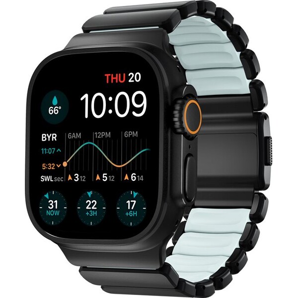Nomad-Stratos-Band-FKM-reminek-Apple-Watch-45-46-49mm-Black-Titanium-Icy-Blue