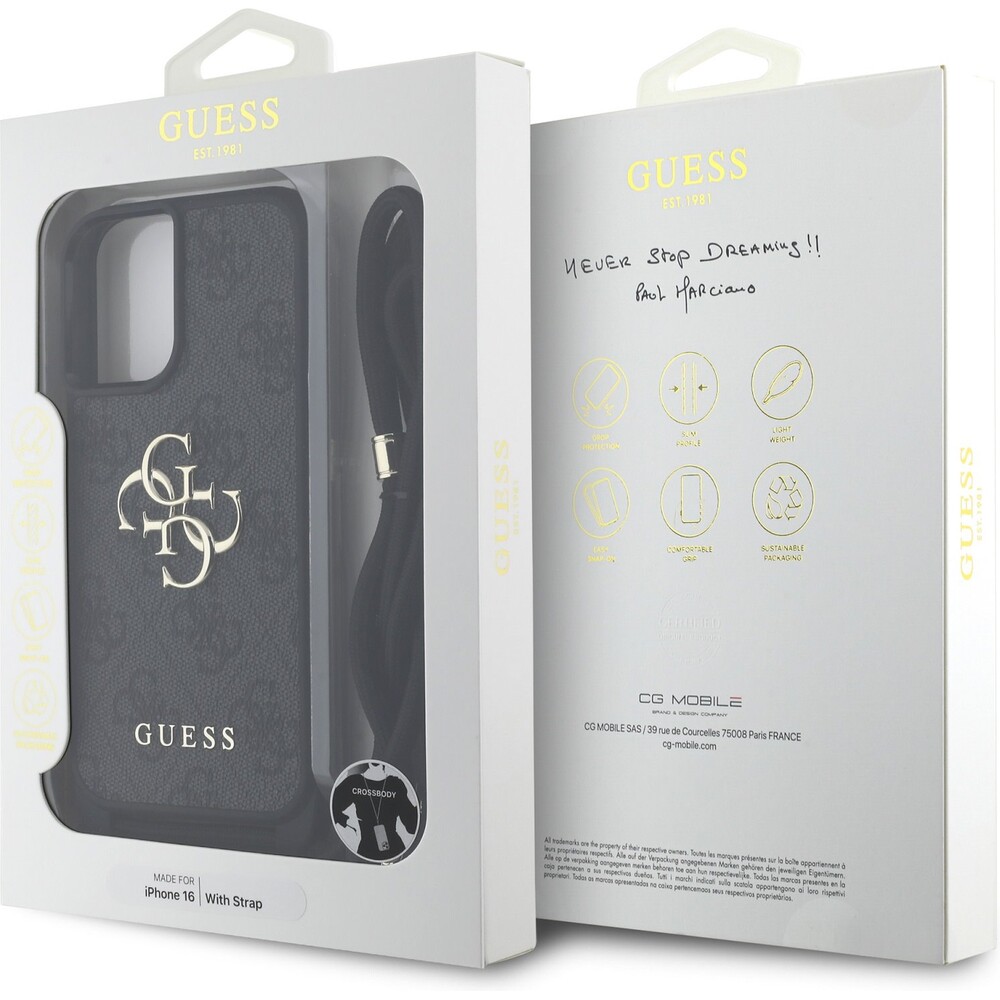 Guess-PU-4G-Metal-Logo-Crossbody-popruh-kryt-iPhone-16-cerny