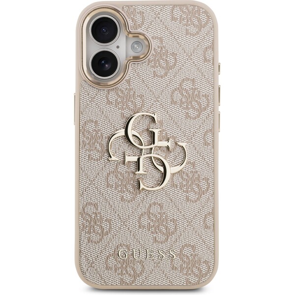 Guess-PU-Leather-4G-Metal-Logo-Gold-Frame-MagSafe-kryt-iPhone-17-ruzovy