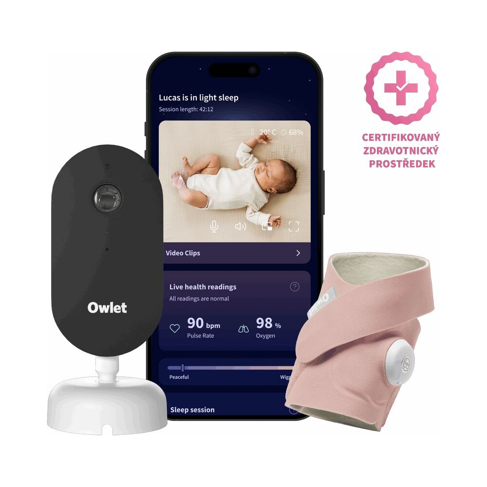 Owlet-Dream-Duo-3-gen-chytra-ponozka-Owlet-Dream-Sock-kamera-Owlet-Dream-Sight-ruzova