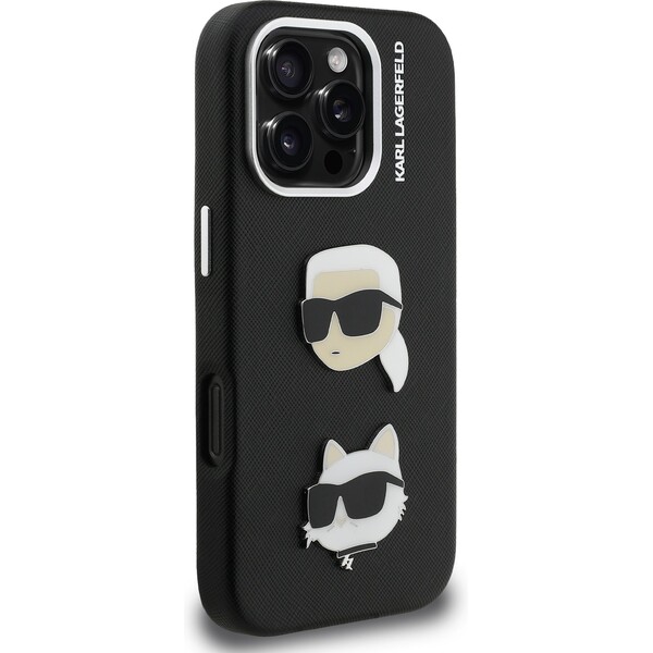 Karl-Lagerfeld-Grained-PU-K-CH-Heads-kryt-iPhone-16-Pro-Max-cerny