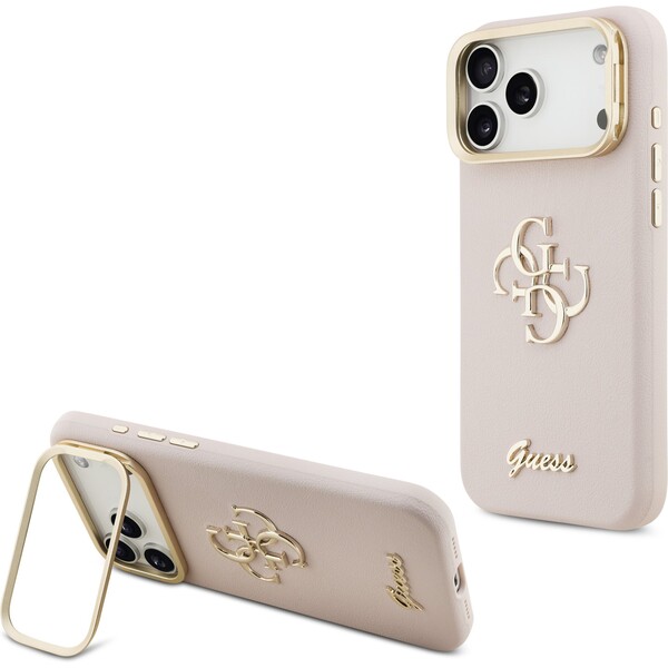 Guess-PU-Grained-4G-Logo-Stand-Camera-Frame-kryt-iPhone-17-Pro-Max-ruzovy