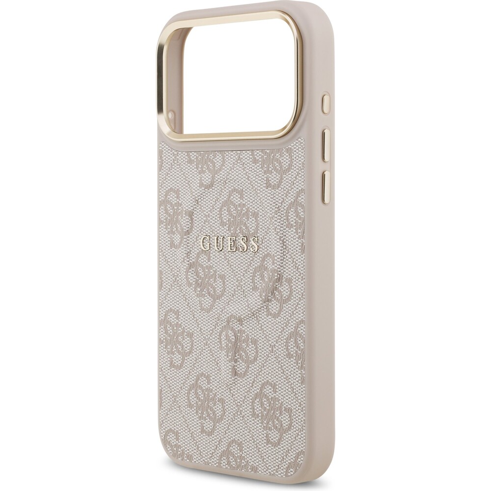 Guess-PU-Leather-4G-Gold-Frame-MagSafe-kryt-iPhone-17-Pro-Max-ruzovy