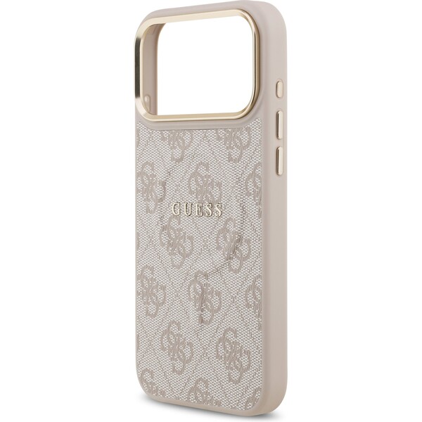 Guess-PU-Leather-4G-Gold-Frame-MagSafe-kryt-iPhone-17-Pro-Max-ruzovy
