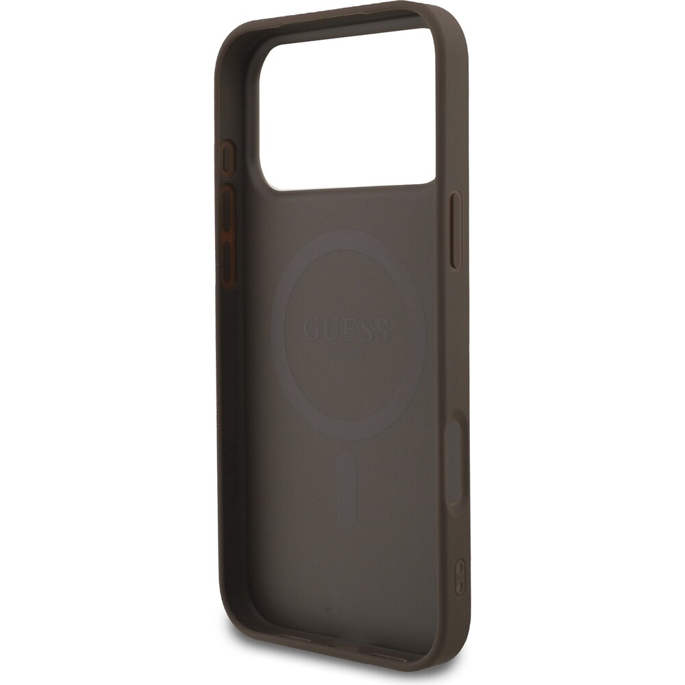 Guess-PU-Leather-4G-Colored-Ring-MagSafe-Zadni-Kryt-pro-iPhone-17-Pro-Max-hnedy