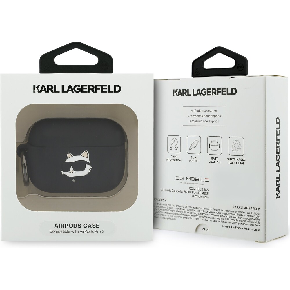 Karl-Lagerfeld-3D-Logo-NFT-Choupette-Head-silikonove-pouzdro-pro-AirPods-Pro-3-cerne