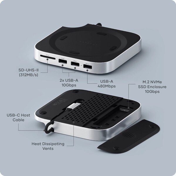 Satechi-Mac-Mini-M4-Stand-Hub-s-SSD-Enclosure-bily