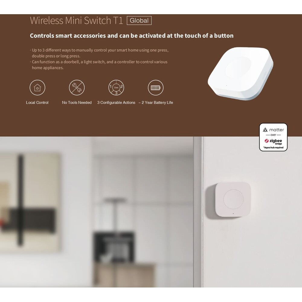 AQARA-Wireless-Mini-Switch-T1-Zigbee-3-0-dalkovy-ovladac-bily