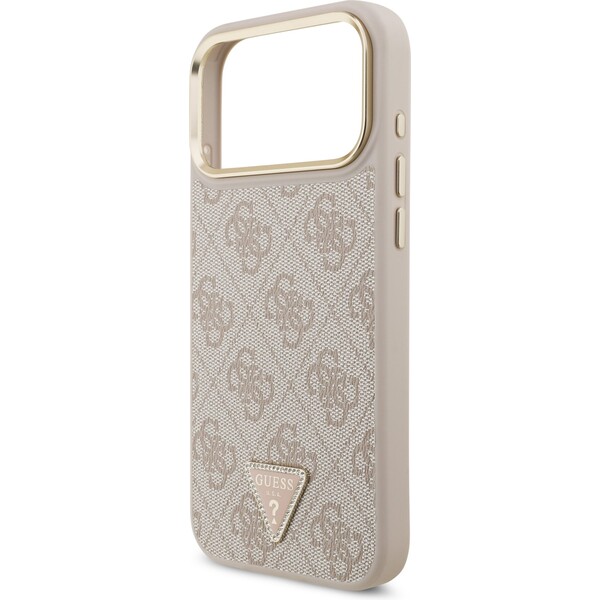 Guess-PU-Leather-4G-Triangle-Logo-Gold-Frame-MagSafe-kryt-iPhone-17-Pro-Max-ruzovy