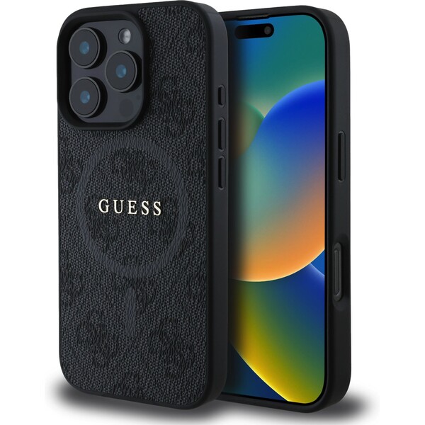 Guess-PU-Leather-4G-Colored-Ring-MagSafe-kryt-iPhone-16-Pro-cerny