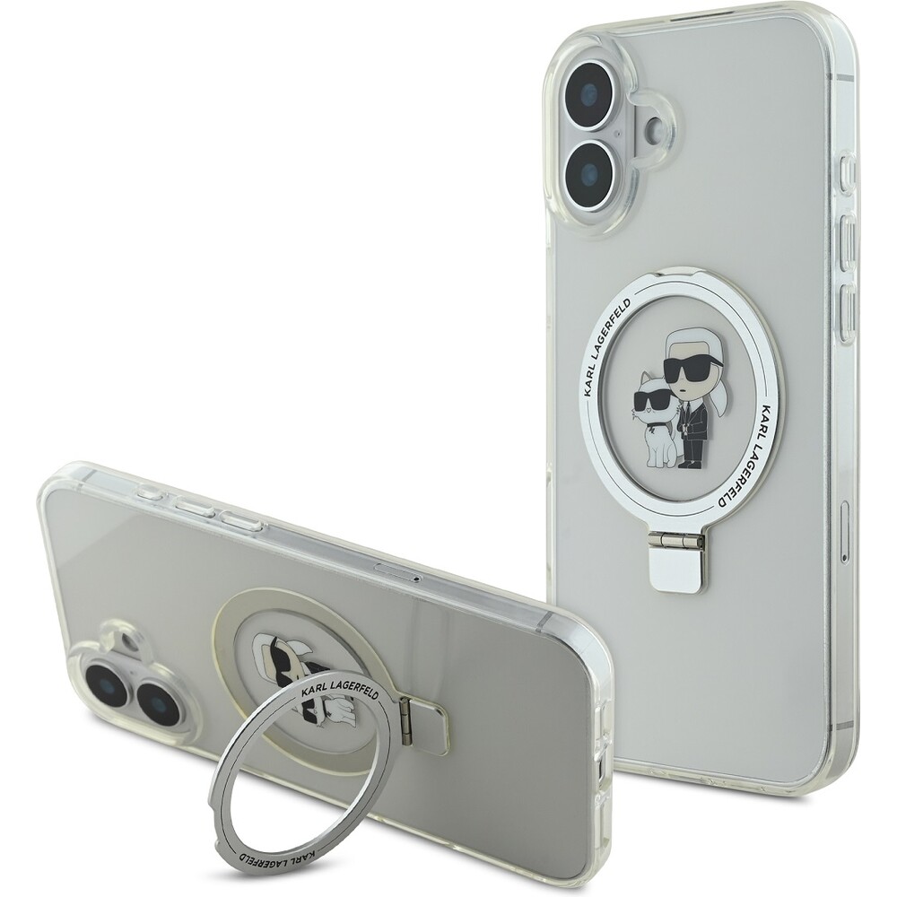 Karl-Lagerfeld-Ringstand-Karl-and-Choupette-MagSafe-kryt-pro-iPhone-16-Plus-bily