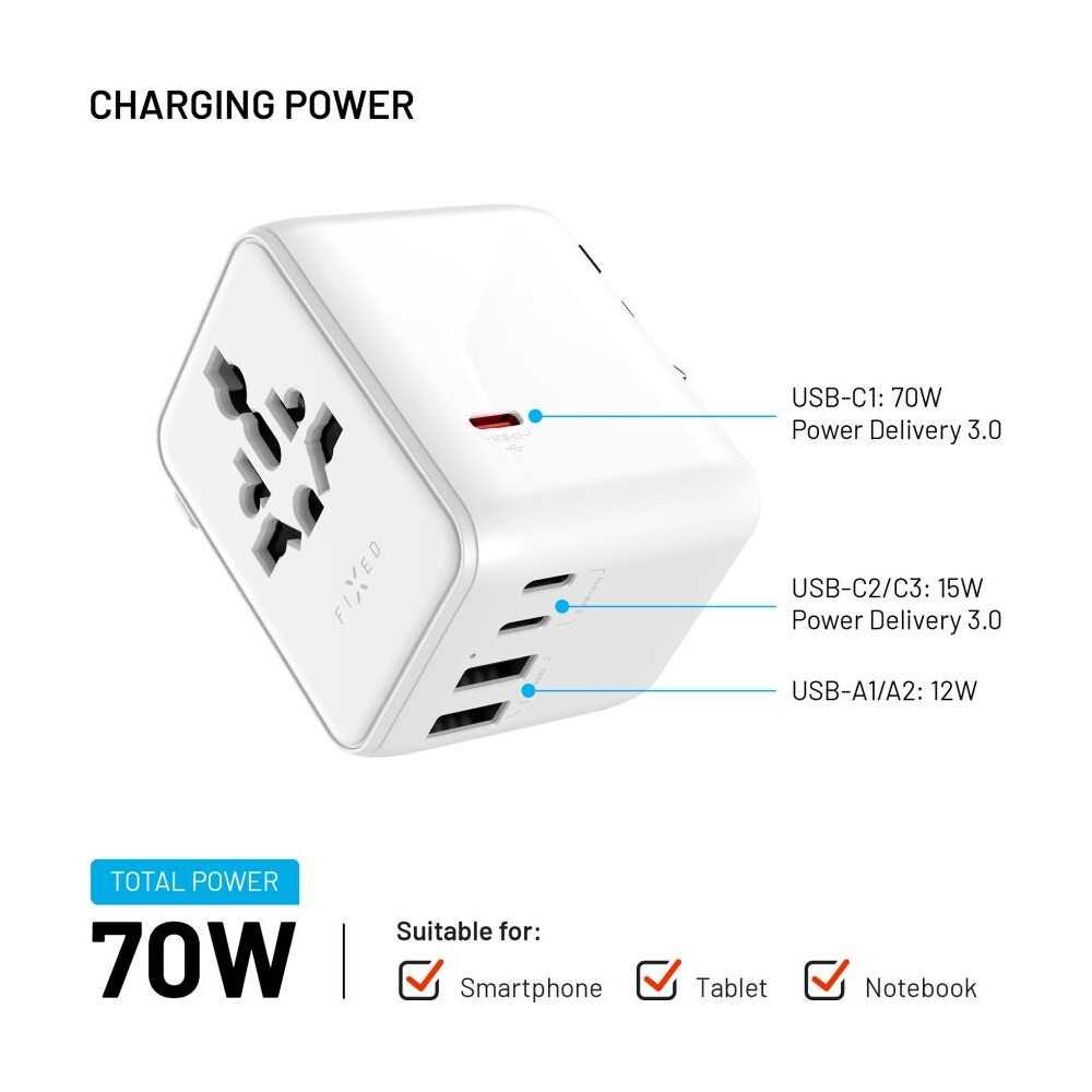 FIXED-Voyager-70W-cestovni-adapter-pro-EU-UK-USA-AUS-3xUSB-C-a-2xUSB-GaN-PD-bily