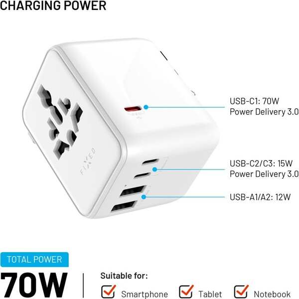 FIXED-Voyager-70W-cestovni-adapter-pro-EU-UK-USA-AUS-3xUSB-C-a-2xUSB-GaN-PD-bily