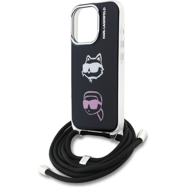 Karl-Lagerfeld-IML-Crossbody-K-CH-Heads-Zadni-Kryt-pro-iPhone-16-Pro-cerny