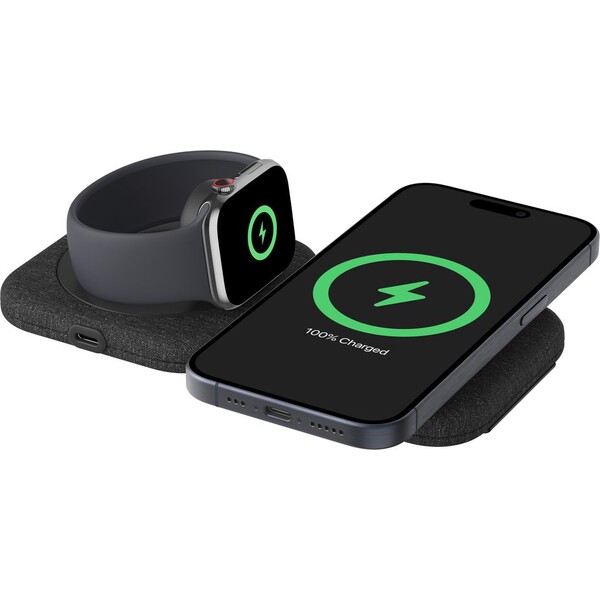Belkin-BOOST-CHARGE-PRO-Qi2-15W-2v1-Bezdratova-MagSafe-cestovni-podlozka-pro-iPhone-Apple-Watch-Air