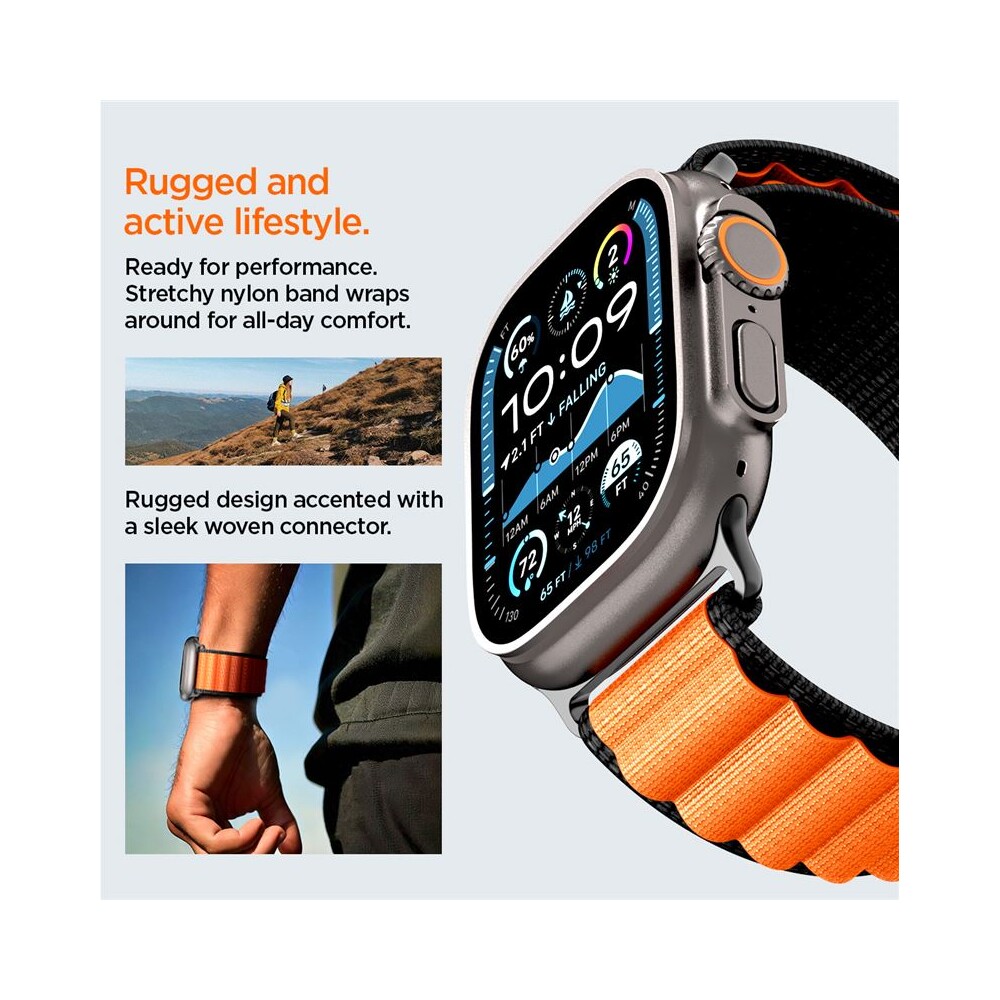 Spigen-Fabric-Band-hook-reminek-Apple-Watch-49-46-45-44mm-cerny-oranzovy
