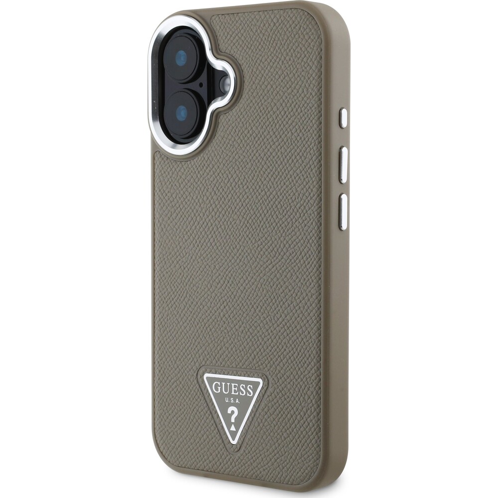 Guess-PU-Grained-Triangle-Logo-kryt-pro-iPhone-16-hnedy