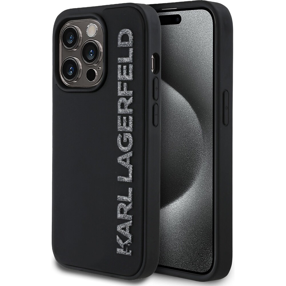Karl-Lagerfeld-3D-Rubber-Glitter-Logo-kryt-iPhone-13-Pro-cerny