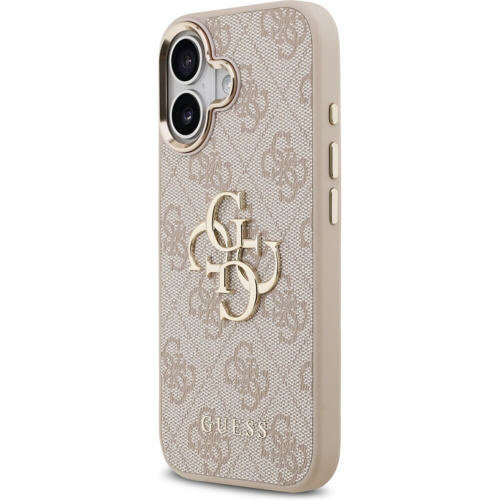 Guess-PU-Leather-4G-Metal-Logo-Gold-Frame-MagSafe-kryt-iPhone-17-ruzovy