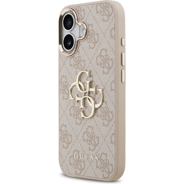 Guess-PU-Leather-4G-Metal-Logo-Gold-Frame-MagSafe-kryt-iPhone-17-ruzovy