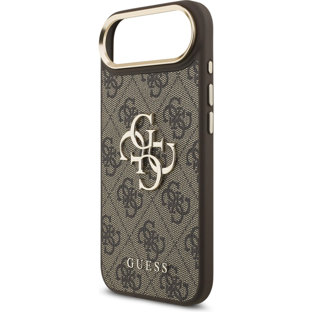 Guess-PU-Leather-4G-Metal-Logo-Gold-Frame-kryt-iPhone-Air-hnedy