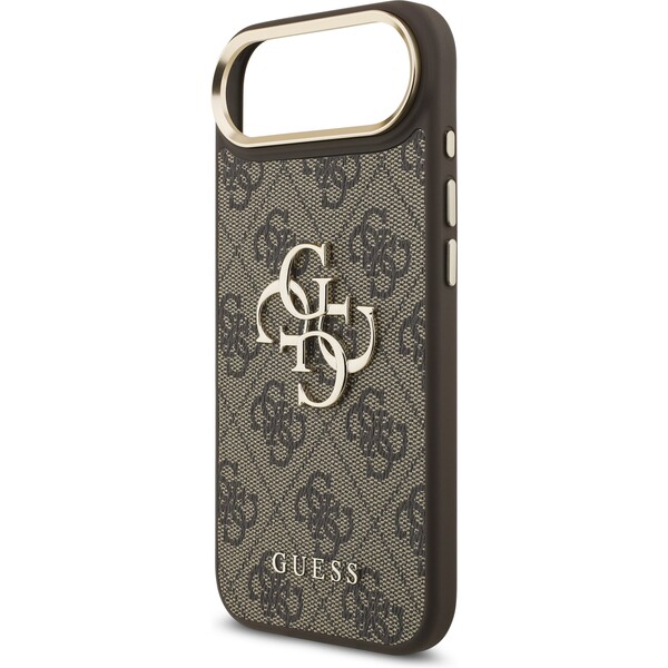 Guess-PU-Leather-4G-Metal-Logo-Gold-Frame-kryt-iPhone-Air-hnedy