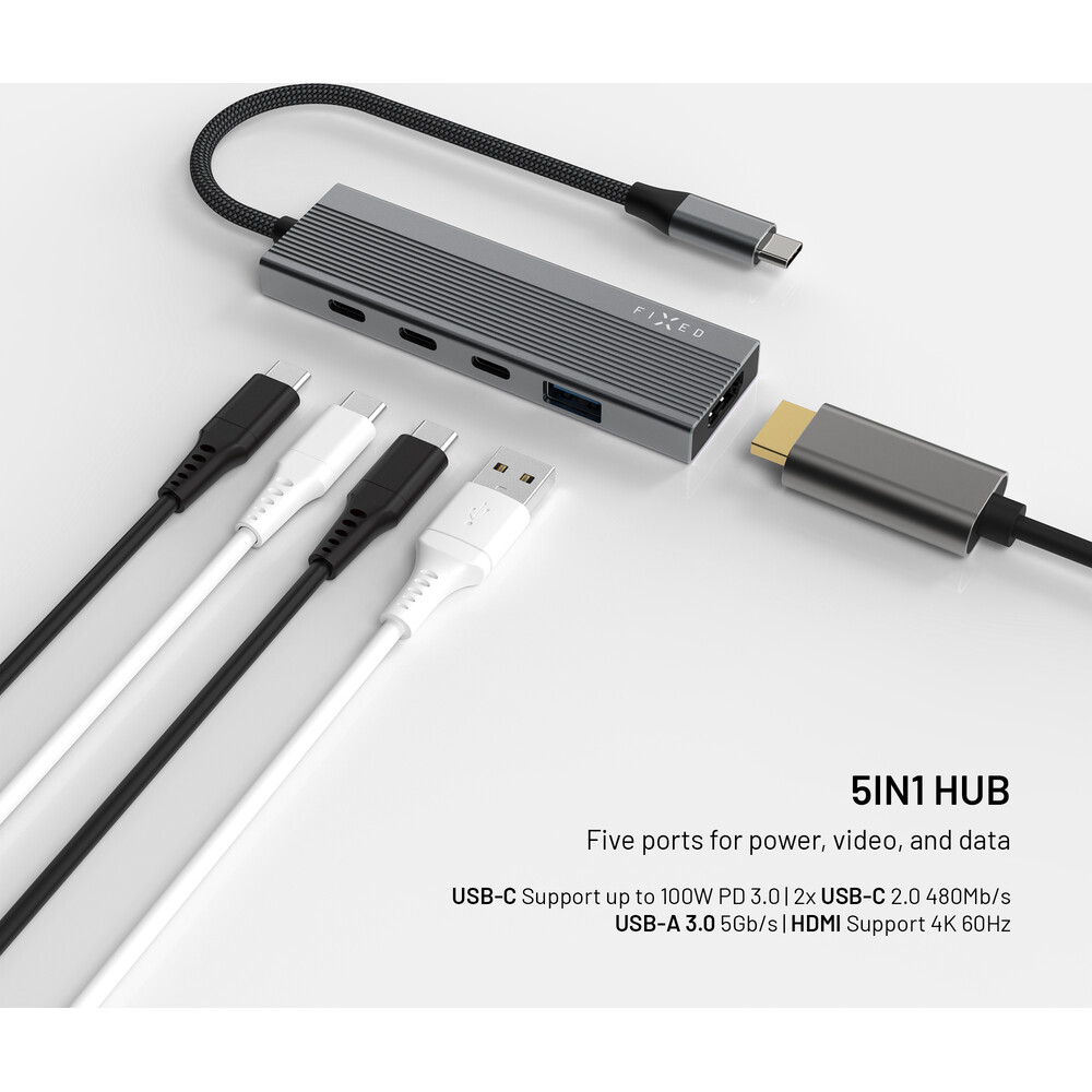 FIXED-5-portovy-hlinikovy-USB-C-HUB-Core-pro-notebooky-a-tablety-100W-PD-3-0-vesmirne-sedy