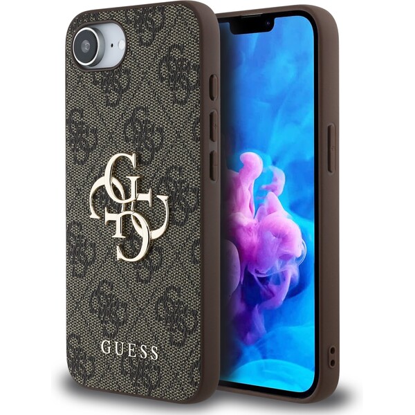 Guess-PU-4G-Metal-Logo-kryt-iPhone-17e-16e-hnedy