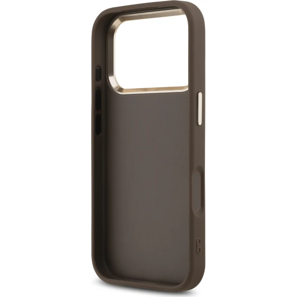 Guess-PU-Leather-4G-Metal-Logo-Gold-Frame-MagSafe-kryt-iPhone-17-Pro-hnedy