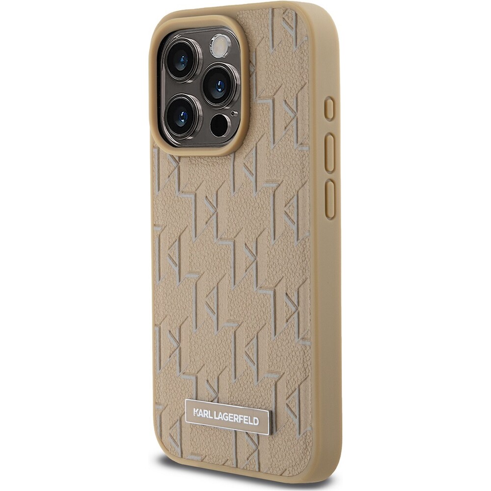 Karl-Lagerfeld-PU-Leather-Monogram-Metal-Logo-MagSafe-zadni-kryt-iPhone-14-Pro-Max-bezovy