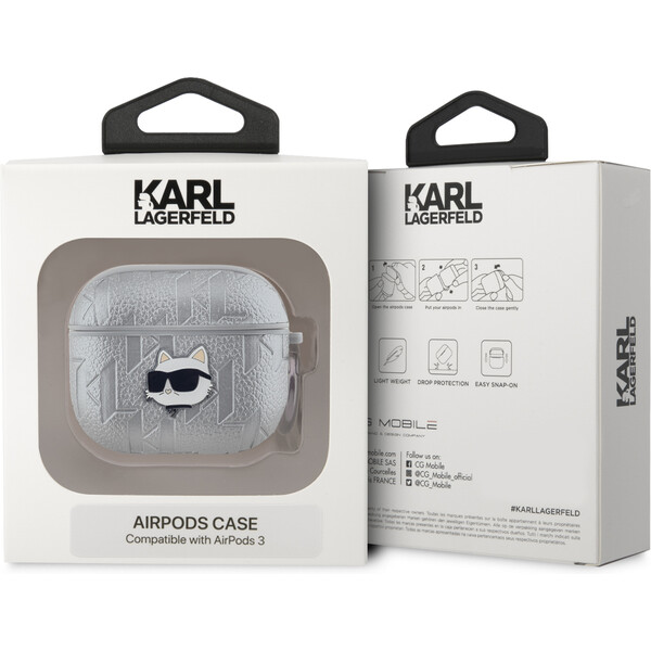Karl-Lagerfeld-PU-Embossed-Choupette-Head-pouzdro-AirPods-3-stribrne