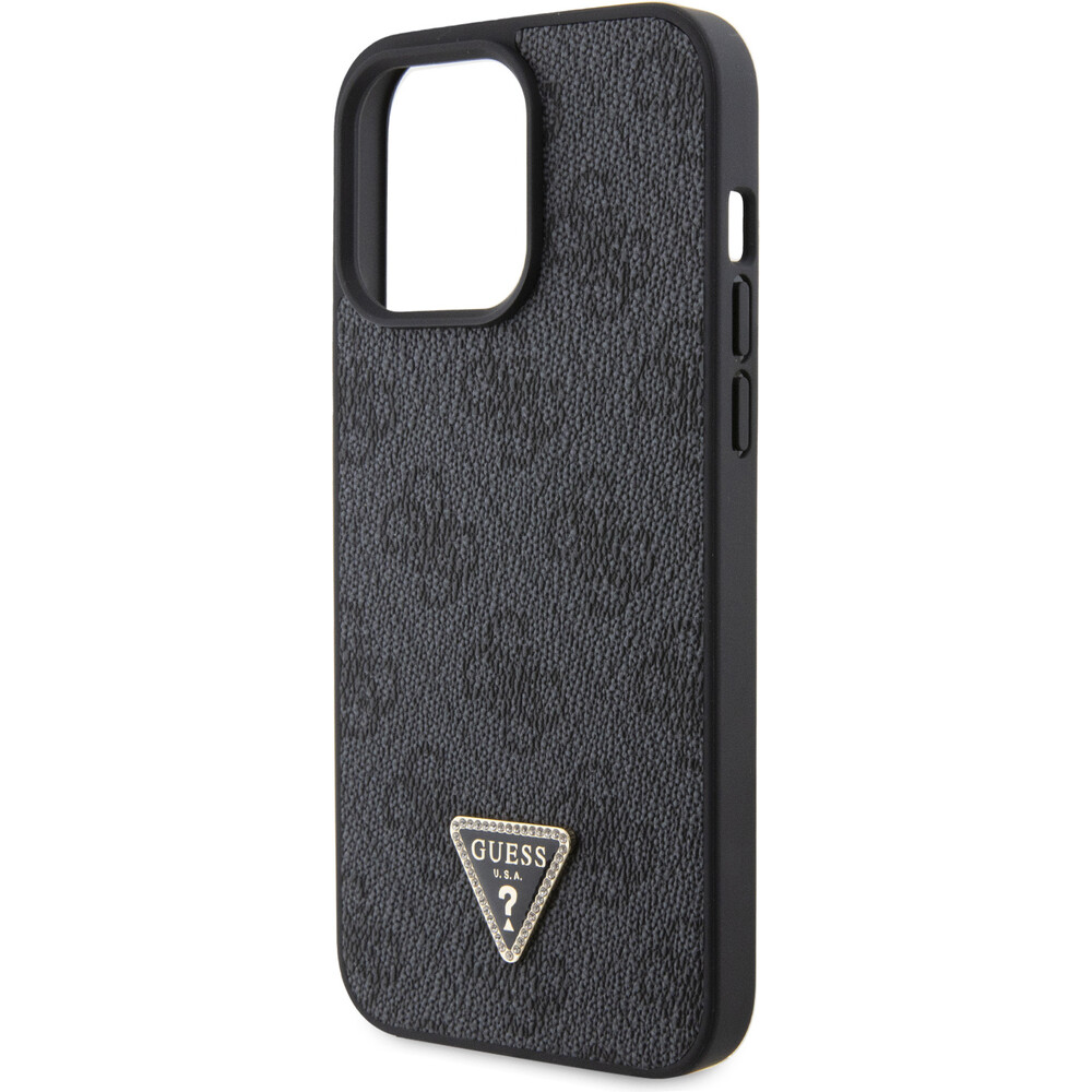 Guess-PU-4G-Strass-Triangle-Metal-Logo-kryt-iPhone-15-Pro-Max-cerny