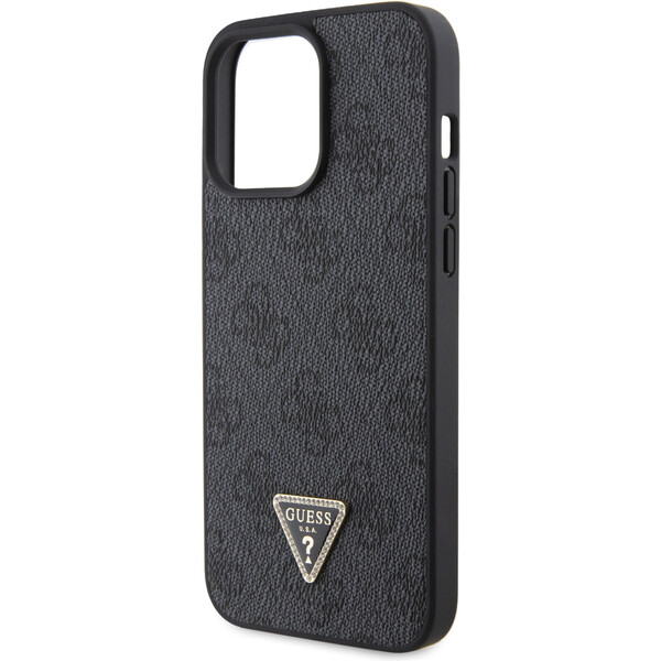 Guess-PU-4G-Strass-Triangle-Metal-Logo-kryt-iPhone-15-Pro-Max-cerny