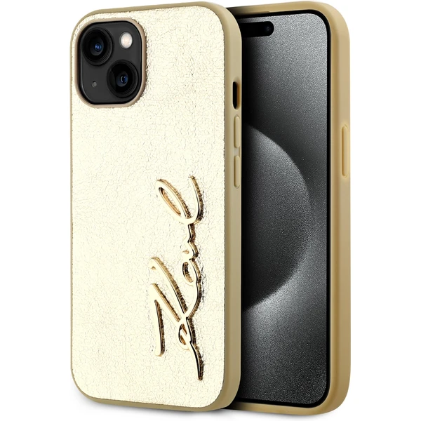 Karl Lagerfeld Wrinkled PU Signature Logo zadní kryt iPhone 15 zlatý - Pouzdra - Hlavní obrázek