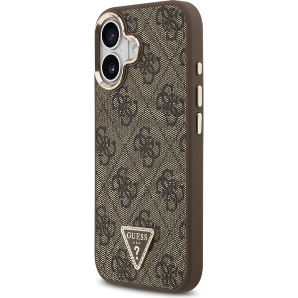 Guess-PU-Leather-4G-Triangle-Logo-Gold-Frame-MagSafe-kryt-iPhone-17-hnedy