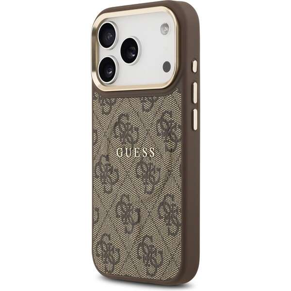 Guess-PU-Leather-4G-Gold-Frame-MagSafe-kryt-iPhone-17-Pro-hnedy