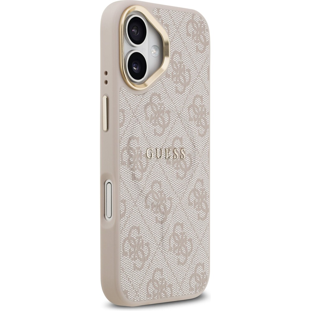 Guess-PU-Leather-4G-Gold-Frame-MagSafe-kryt-iPhone-17-ruzovy