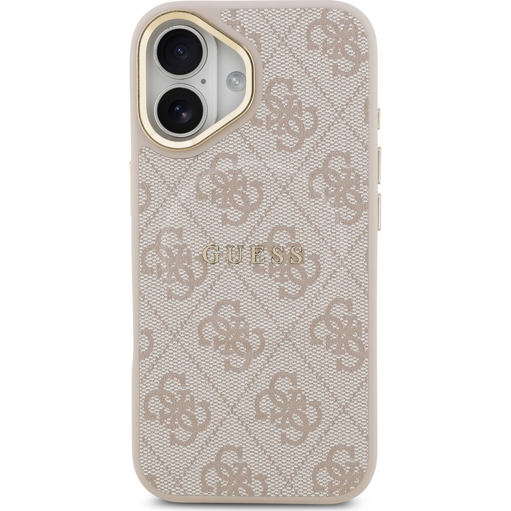 Guess-PU-Leather-4G-Gold-Frame-MagSafe-kryt-iPhone-17-ruzovy