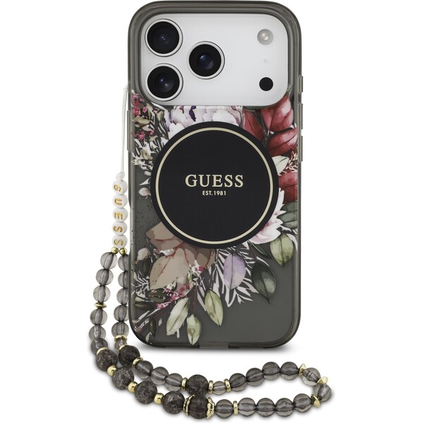 Guess-IML-Flowers-Strap-MagSafe-kryt-iPhone-17-Pro-cerny