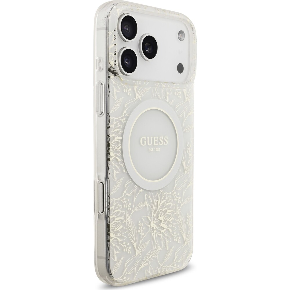 Guess-IML-Flowers-Allover-Strap-MagSafe-kryt-iPhone-17-Pro-Max-bily