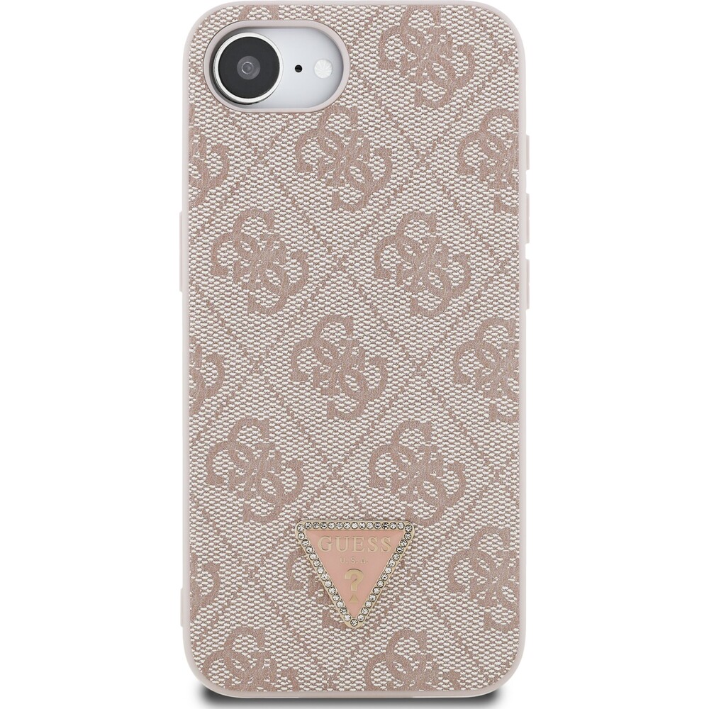 Guess-PU-4G-Strass-Triangle-Metal-Logo-kryt-iPhone-17e-16e-ruzovy