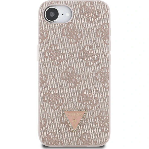 Guess-PU-4G-Strass-Triangle-Metal-Logo-kryt-iPhone-17e-16e-ruzovy